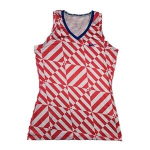 Womens Nike Pro DriFit V Neck Tank Top Red White Large